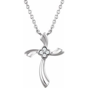 Ladies Natural Diamond Cross Necklace (I2, H+) — Sterling Silver