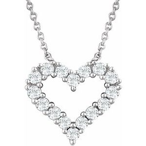 Ladies Natural Diamond Heart Necklace (I1, H+) — 14K White Gold