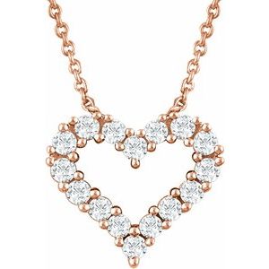 Ladies Natural Diamond Heart Necklace (I1, H+) — 14K Rose Gold