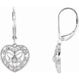 Ladies Natural Diamond Heart Earrings — Sterling Silver