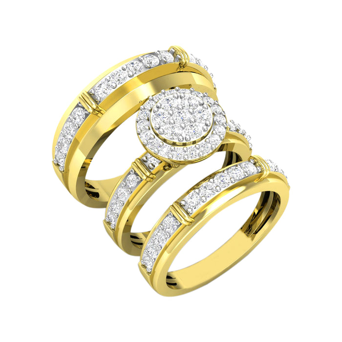 LADIES TRIO SET 1.50CT ROUND DIAMOND 10K YELLOW GOLD