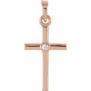 Ladies Natural Diamond Cross Pendant (I1, G-H) — 14K Rose Gold