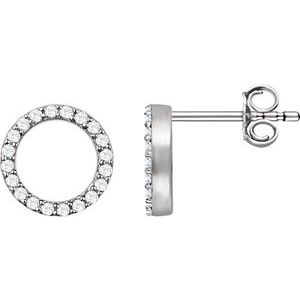 Ladies Natural Diamond Circle Earrings — 14K White Gold