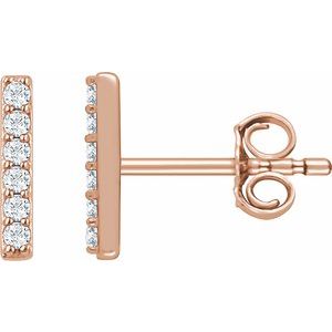 Ladies Natural Diamond Bar Earrings — 14K Rose Gold