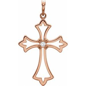Ladies Natural Diamond Cross Pendant (I1, G-H) — 14K Rose Gold