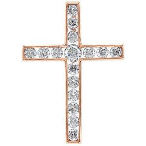 Ladies Natural Diamond Cross Pendant — 14K Rose Gold