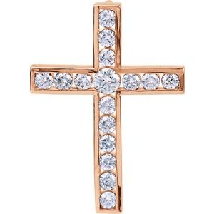 Ladies Natural Diamond Cross Pendant — 14K Rose Gold