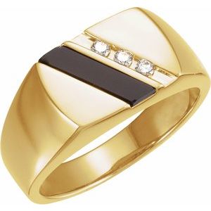 Ladies Natural Black Onyx Natural Diamond Ring — 14K Yellow Gold