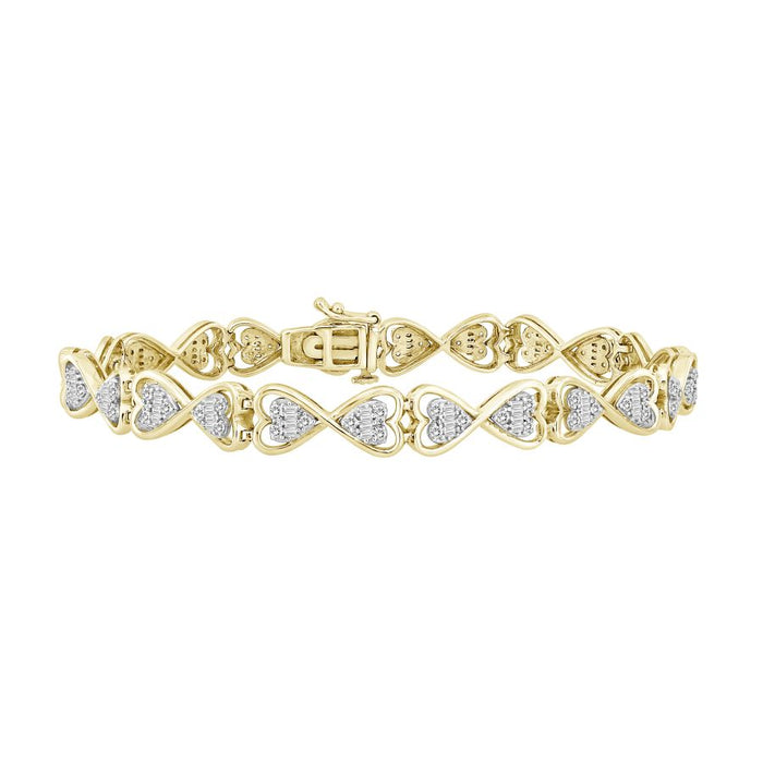 LADIES BRACELET 1.00CT ROUND/BAGUETTE DIAMOND 10K YELLOW GOLD