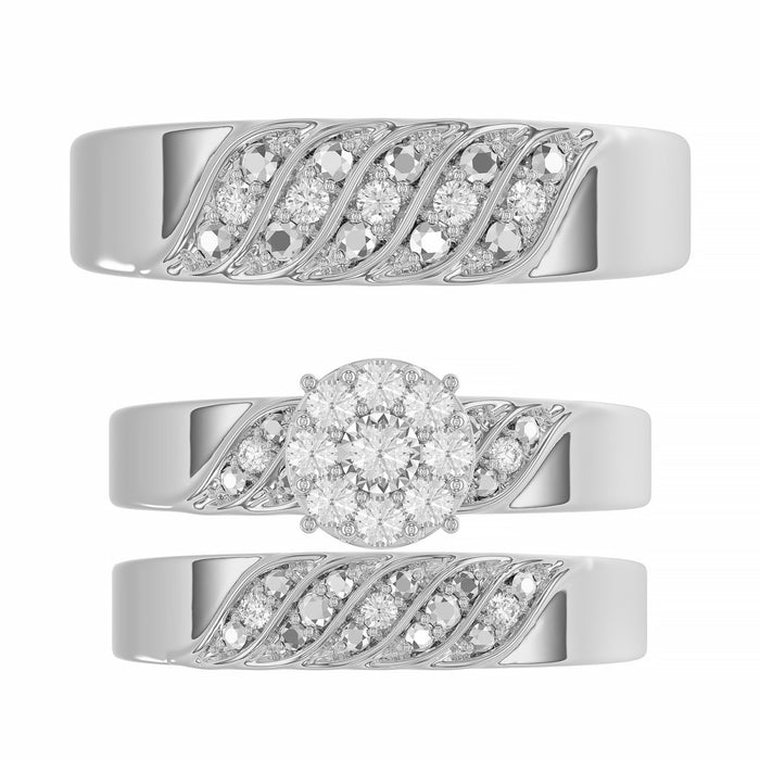 Sterling Silver Diamond Trio Ring Set 0.33Ct Round Women Bridal Engagement Wedding Set Fine Jewelry Gift