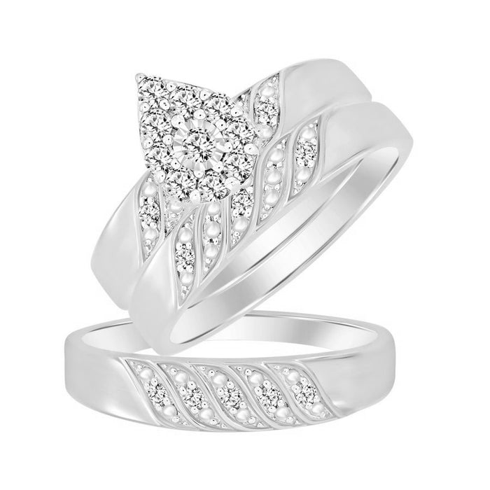Ladies Diamond Trio Bridal Set In Sterling Silver With 0.33CT Round Diamond