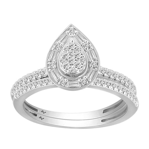 LADIES BRIDAL SET 0.50CT ROUND/BAGUETTE DIAMOND 10K WHITE GOLD