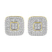 LADIES STUD EARRINGS 1.00CT ROUND/BAGUETTE DIAMOND 10K YELLOW GOLD