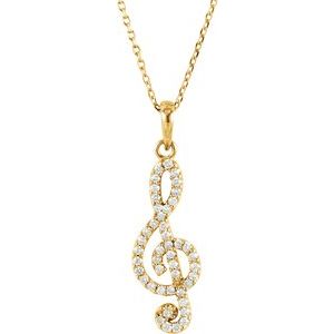 Ladies Natural Diamond Petite Treble Clef Necklace (I1, G-H) — 14K Yellow Gold