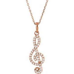 Ladies Natural Diamond Petite Treble Clef Necklace (I1, G-H) — 14K Rose Gold