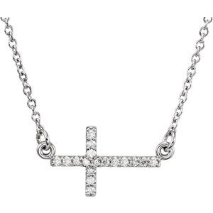 Ladies Natural Diamond Sideways Cross Necklace (I1, G-H) — 14K White Gold