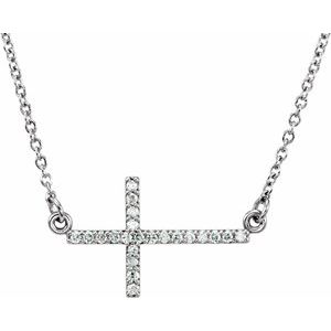 Ladies Natural Diamond Sideways Cross Necklace (Si2-Si3, G-H) — Platinum