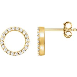 Ladies Natural Diamond Circle Earrings — 14K Yellow Gold