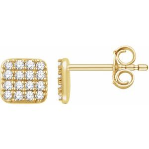 Ladies Natural Diamond Cluster Earrings — 14K Yellow Gold