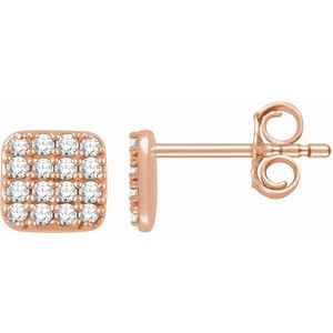 Ladies Natural Diamond Cluster Earrings — 14K Rose Gold