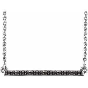 Ladies Natural Black Diamond Bar Necklace (Opaque, Black) — 14K White Gold