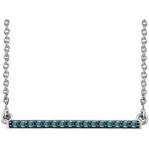 Ladies Natural Blue Diamond Bar Necklace (I2, Blue) — 14K White Gold