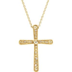 Ladies Natural Diamond Cross Necklace (I1, H+) — 14K Yellow Gold