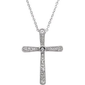 Ladies Natural Diamond Cross Necklace (I1, H+) — 14K White Gold