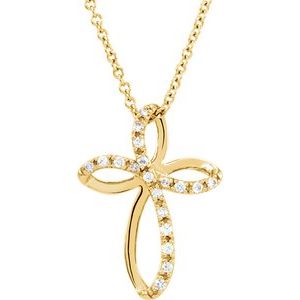 Ladies Natural Diamond Cross Necklace (I1, H+) — 14K Yellow Gold