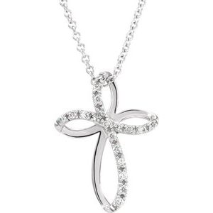 Ladies Natural Diamond Cross Necklace (I1, H+) — 14K White Gold
