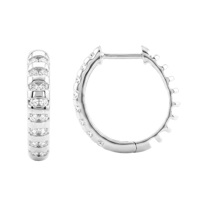 LADIES HOOPS EARRINGS 0.33CT ROUND DIAMOND 10K WHITE GOLD