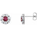 Ladies Natural Ruby Natural Diamond Cluster Earrings — 14K White Gold