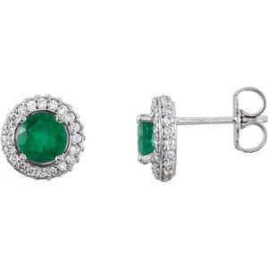 Ladies Natural Emerald Natural Diamond Earrings — Platinum