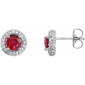 Ladies Natural Ruby Natural Diamond Earrings — 14K White Gold