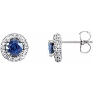 Ladies Natural Blue Sapphire Natural Diamond Earrings — Platinum