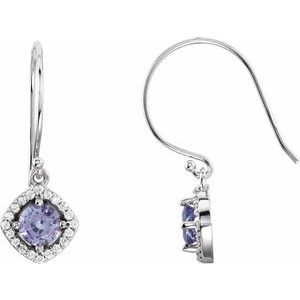 Ladies Natural Tanzanite Natural Diamond Earrings — 14K White Gold