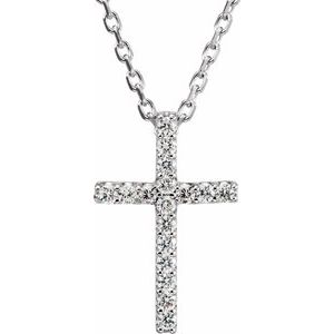 Ladies Natural Diamond Petite Cross Necklace (Si1, G-H) — 14K White Gold