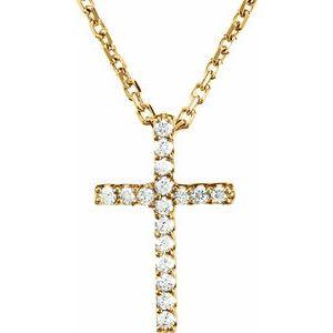 Ladies Natural Diamond Petite Cross Necklace (Si1, G-H) — 14K Yellow Gold