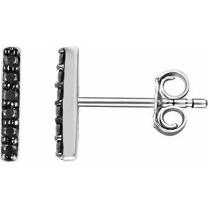 Ladies Natural Black Diamond Bar Earrings — 14K White Gold