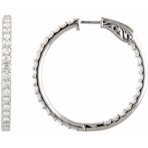 Ladies Natural Diamond Inside-Outside 15.5 mm Hinged Hoop Earrings (I1, H+) — Platinum