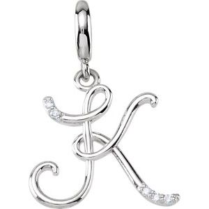 Ladies Script Initial K Natural Diamond Charm/Pendant (I2, G-H) — Sterling Silver