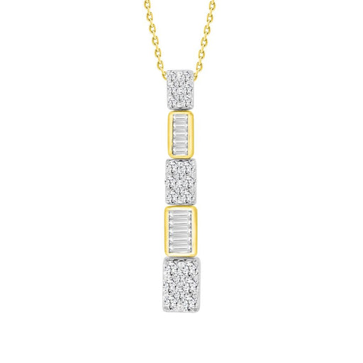 LADIES PENDANT WITH CHAIN 0.50CT ROUND/BAGUETTE DIAMOND 14K WHITE GOLD (SI QUALITY)