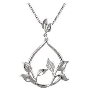 Ladies Natural Diamond Floral Necklace (I1, H+) — 14K White Gold