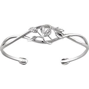 Ladies Natural Diamond Floral Cuff Bracelet (I1, H+) — 14K White Gold