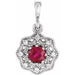 Ladies Natural Ruby Natural Diamond Halo-Style Pendant (I1, G-H) — 14K White Gold