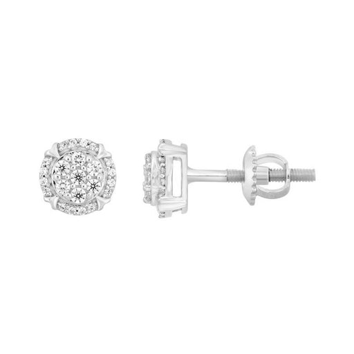 Sterling Silver Ladies 0.25CT Round Diamond Cluster Fashion Earrings