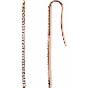 Ladies Natural Diamond Vertical Bar Earrings — 14K Rose Gold
