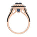 Bold And Elegant 14K Rose Gold Ladies Ring Featuring 1.50Ct Round Diamonds In Blue, Dark Brown , And White Tones. A Striking Multi-Stone Design Perfec