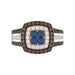 Bold And Elegant 14K Rose Gold Ladies Ring Featuring 1.50Ct Round Diamonds In Blue, Dark Brown , And White Tones. A Striking Multi-Stone Design Perfec