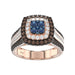 Bold And Elegant 14K Rose Gold Ladies Ring Featuring 1.50Ct Round Diamonds In Blue, Dark Brown , And White Tones. A Striking Multi-Stone Design Perfec